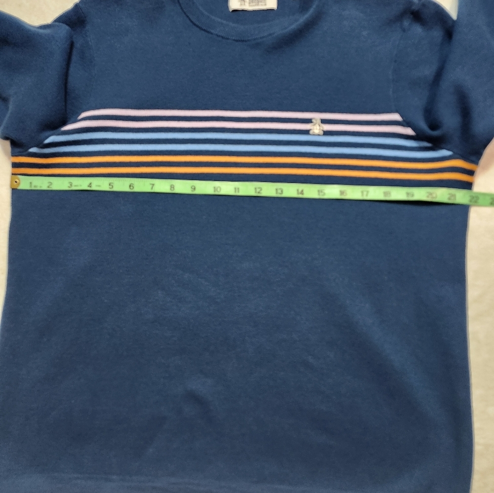ORIGINAL PENGUIN Men's Crewneck Pullover Sweater Poseidon Blue Stripe Large - Picture 8 of 10